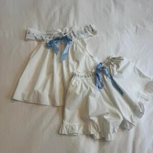Helsa white cotton pyjama set with blue ribbon